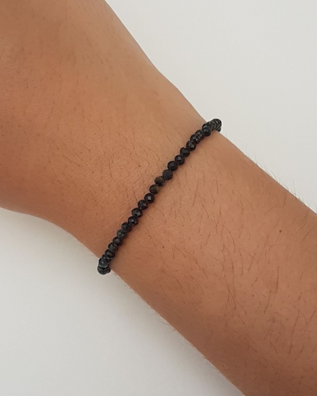 PULSEIRA OBSIDIANA NEGRA PEDRAS NATURAIS LAPIDADAS 3MM PRATA 925