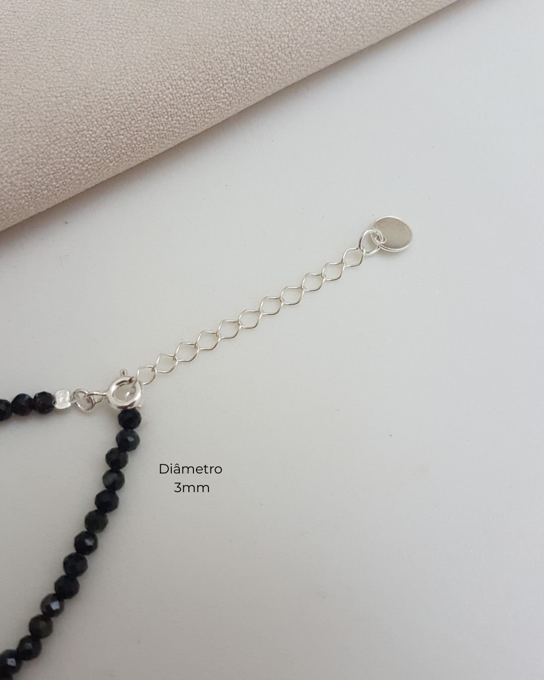 PULSEIRA OBSIDIANA NEGRA PEDRAS NATURAIS LAPIDADAS 3MM PRATA 925