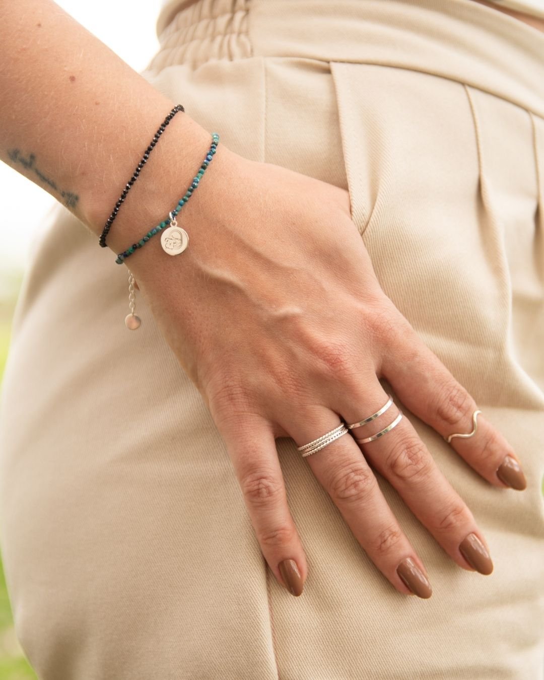 PULSEIRA PEDRA CRISOCOLA + MEDALHA MAKING MEMORIES