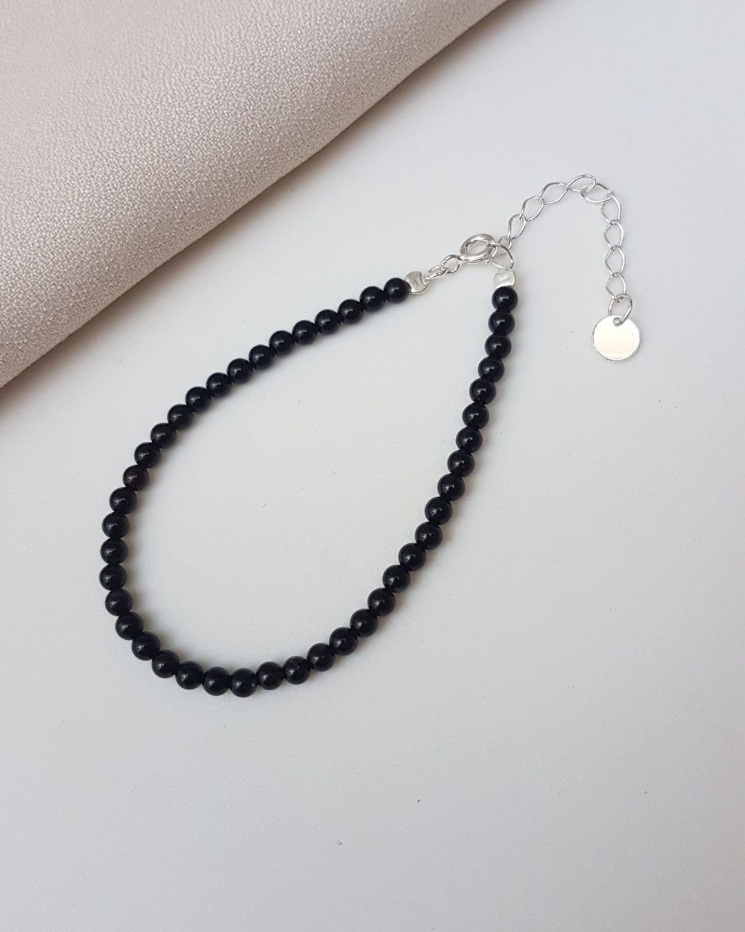 PULSEIRA PEDRAS ÁGATA NEGRA BOLINHAS 3MM E PRATA 925