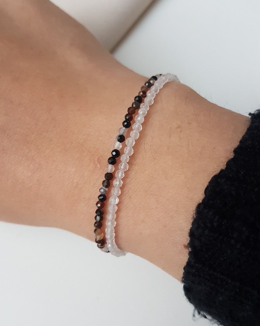 PULSEIRA PEDRAS AGATA NEGRA LAPIDADA 2MM