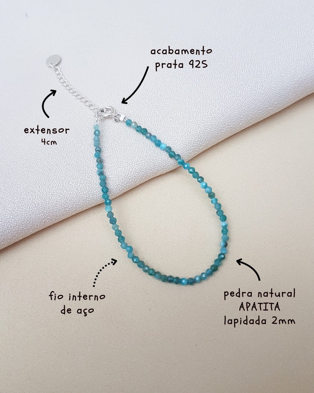 PULSEIRA PEDRAS APATITAS LAPIDADAS 2MM ESCURA