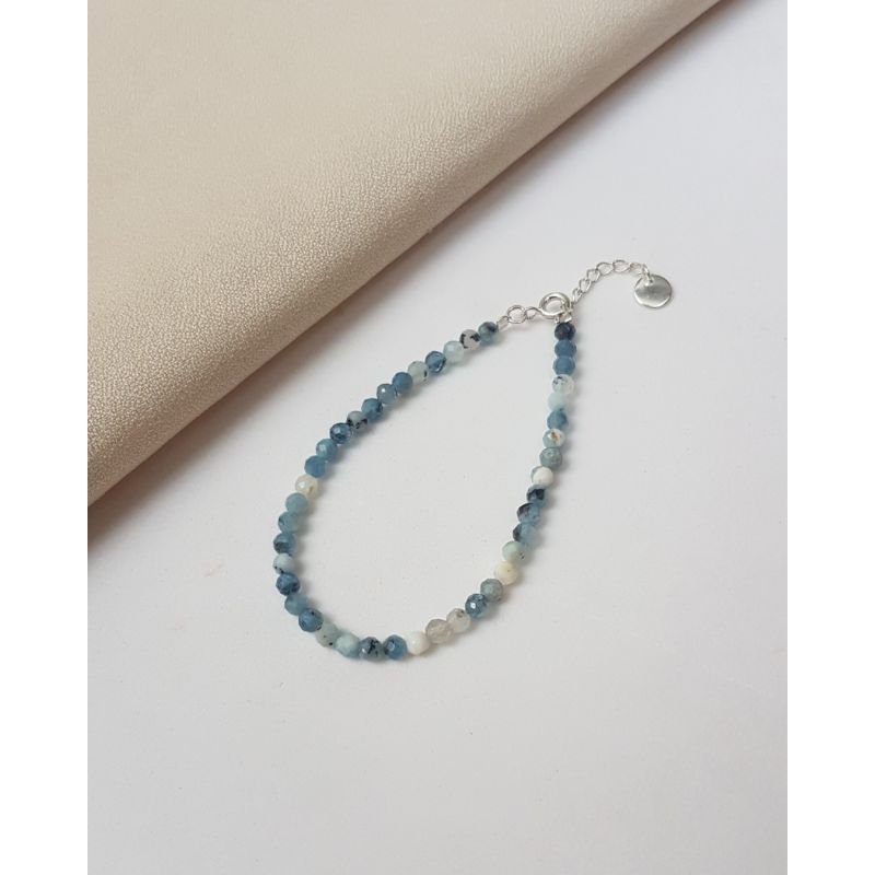 PULSEIRA PEDRAS CIANITA AZUL LAPIDADAS 3MM