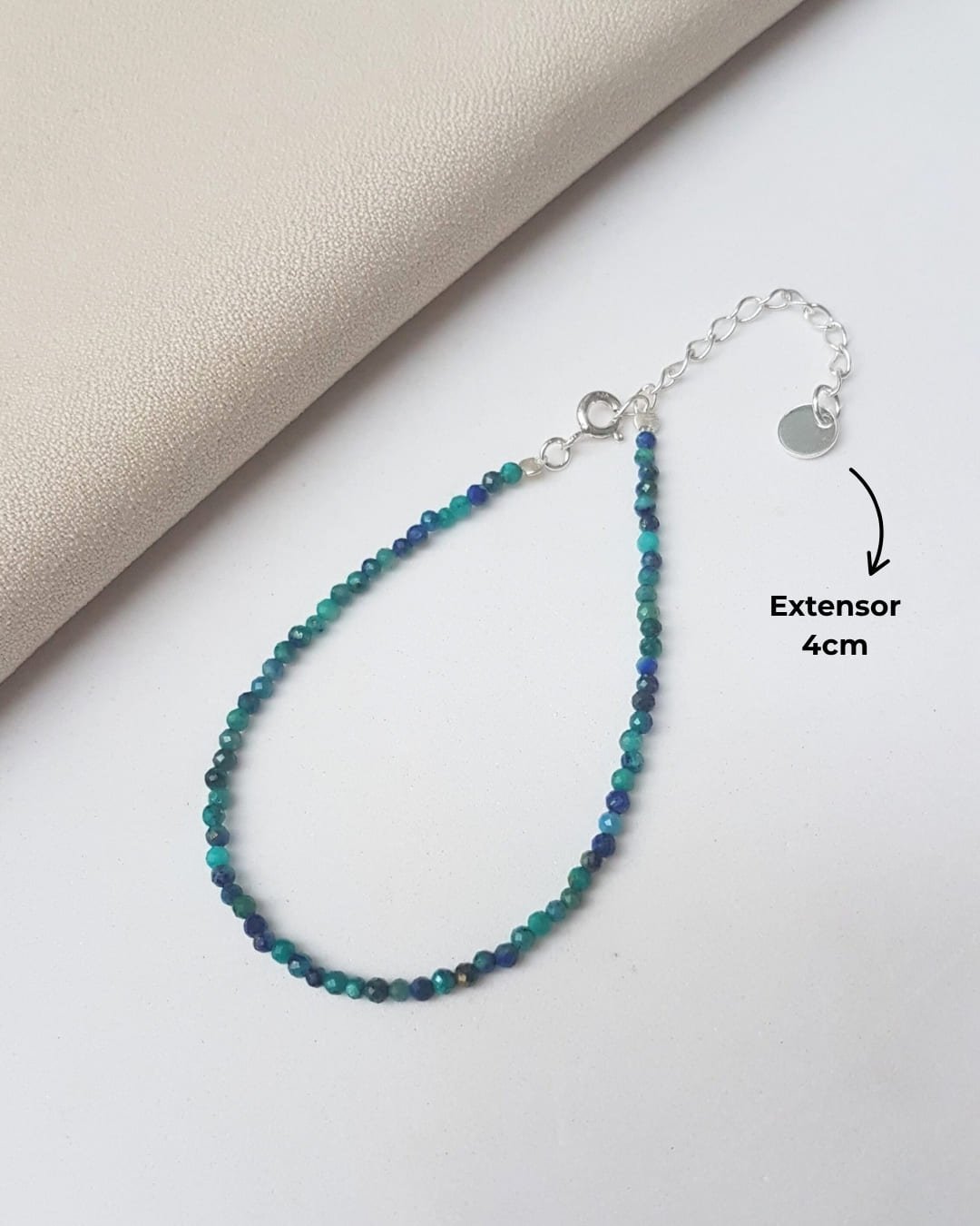 PULSEIRA PEDRAS CRISOCOLA 2MM LAPIDADA E PRATA 925