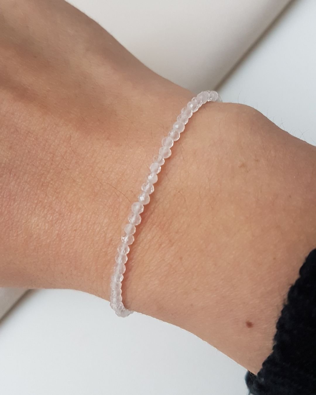 PULSEIRA PEDRAS QUARTZO ROSA LAPIDADA 2 MM