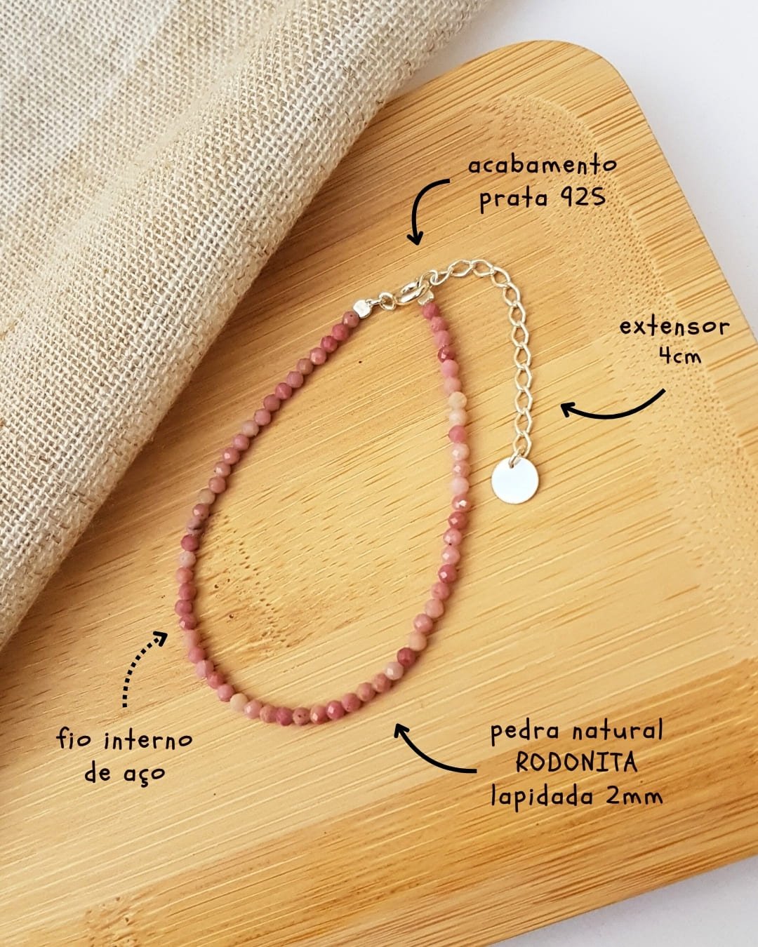 PULSEIRA PEDRAS RODONITA LAPIDADAS 2MM