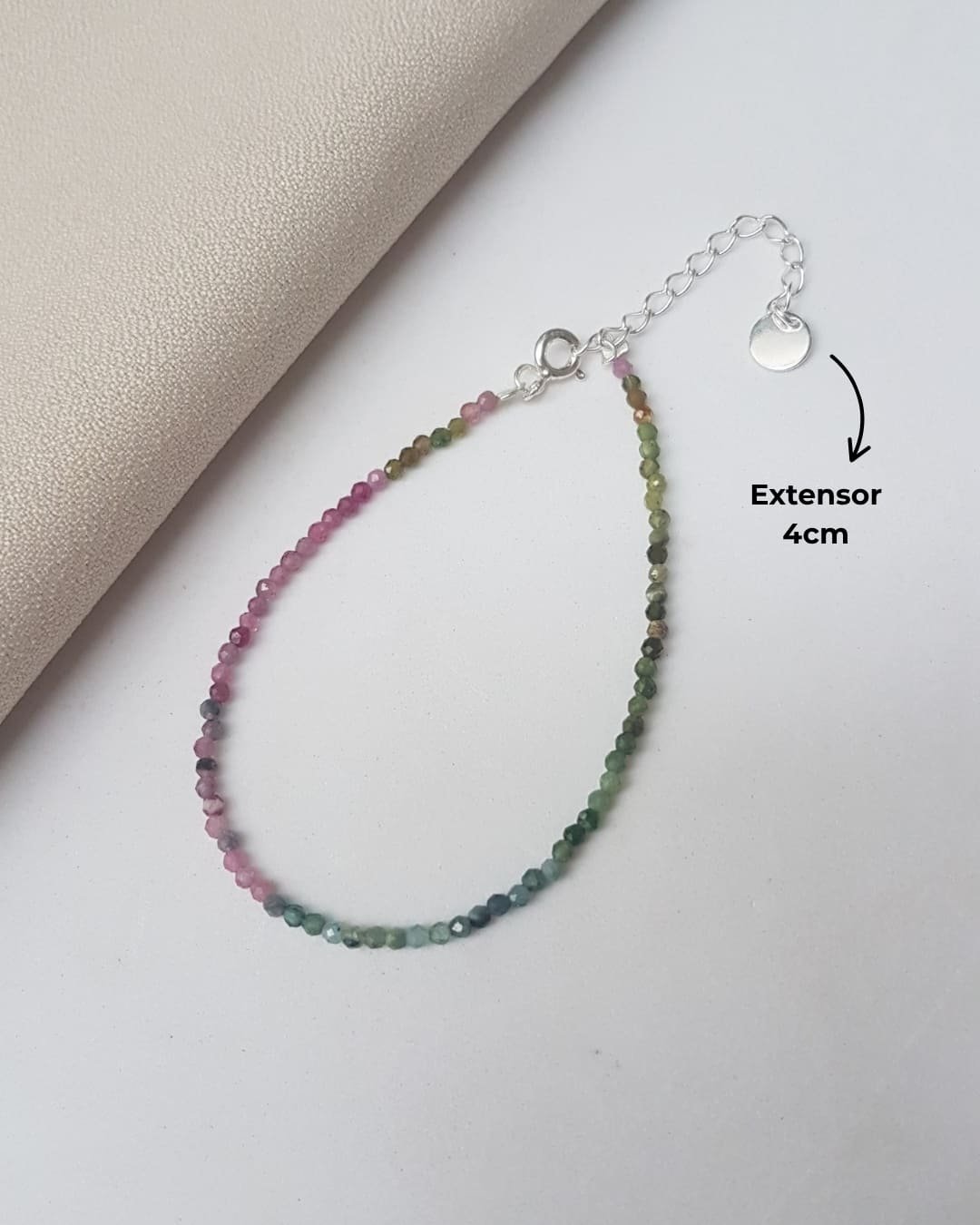 PULSEIRA PEDRAS TURMALINA MELANCIA 2MM LAPIDADA E PRATA 925