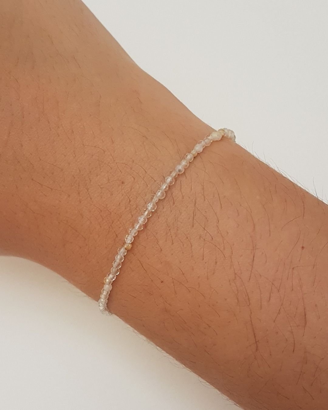 PULSEIRA QUARTZO RUTILADO PEDRAS NATURAIS LAPIDADAS 2MM PRATA 925