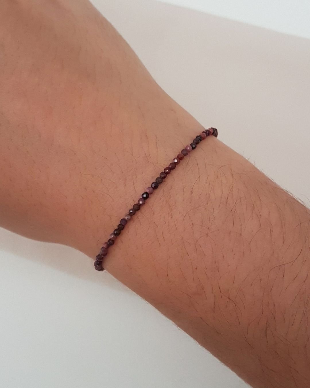 PULSEIRA RUBI PEDRAS NATURAIS LAPIDADAS 2MM PRATA 925