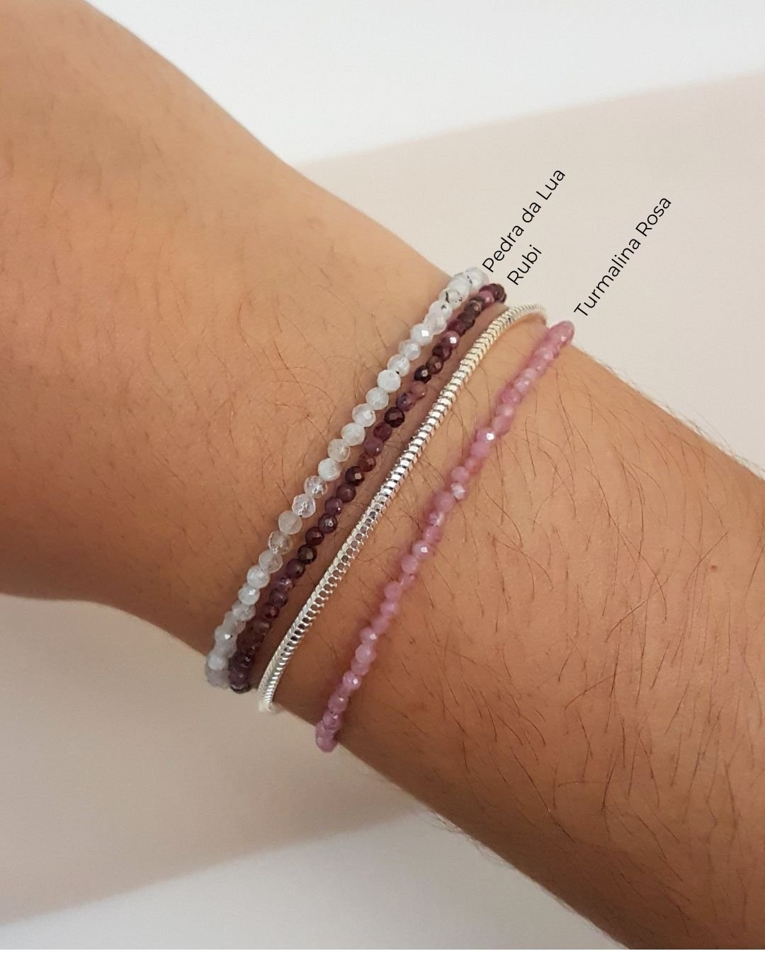 PULSEIRA RUBI PEDRAS NATURAIS LAPIDADAS 2MM PRATA 925
