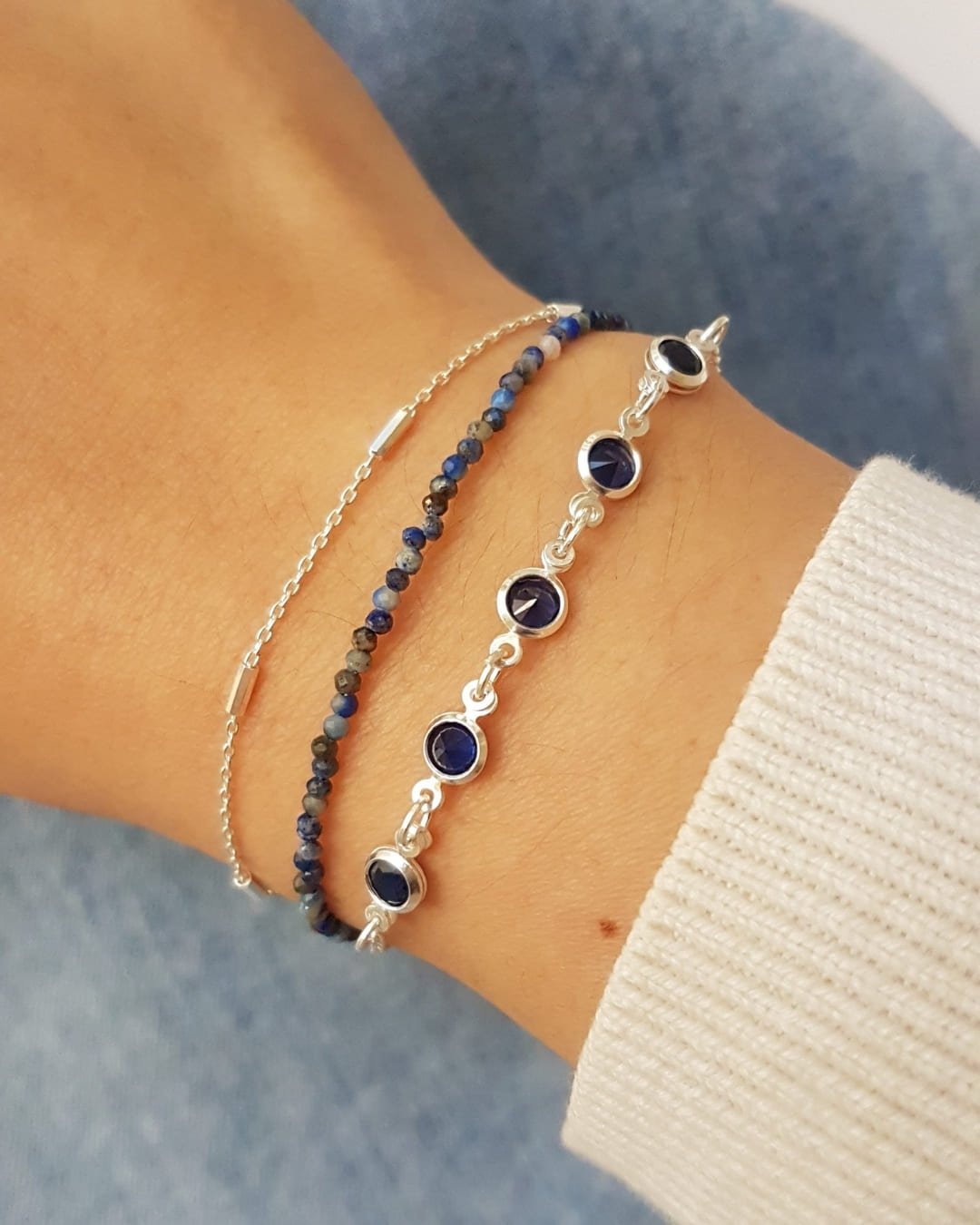 PULSEIRA SEQUÊNCIA CRISTAL AZUL PRATA 925