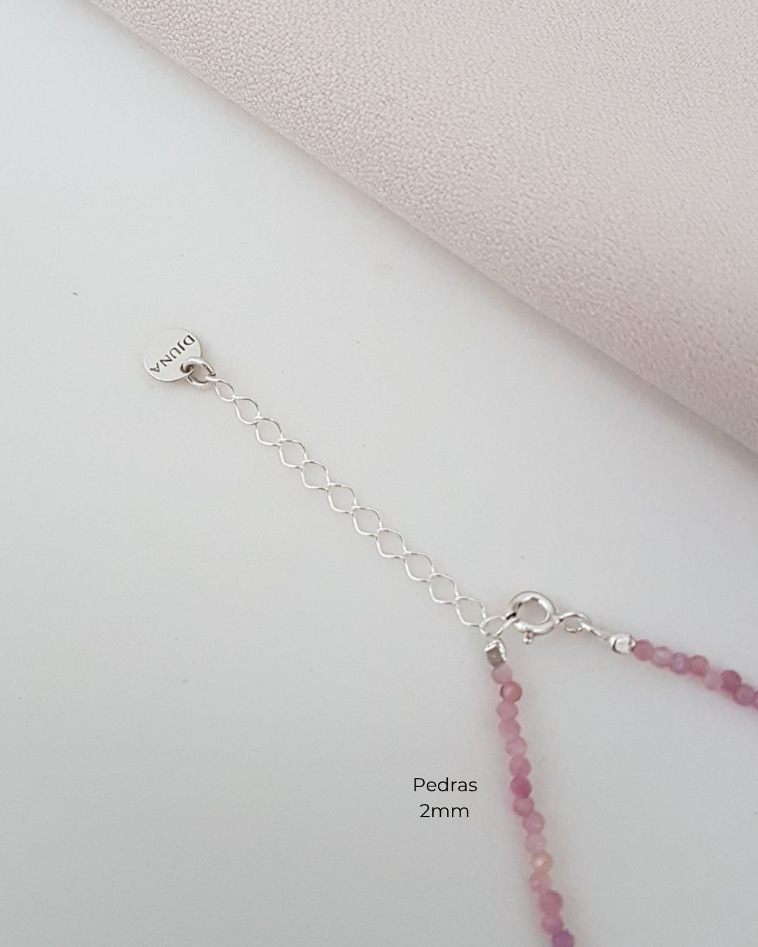 PULSEIRA TURMALINA ROSA PEDRAS NATURAIS LAPIDADAS 2MM PRATA 925