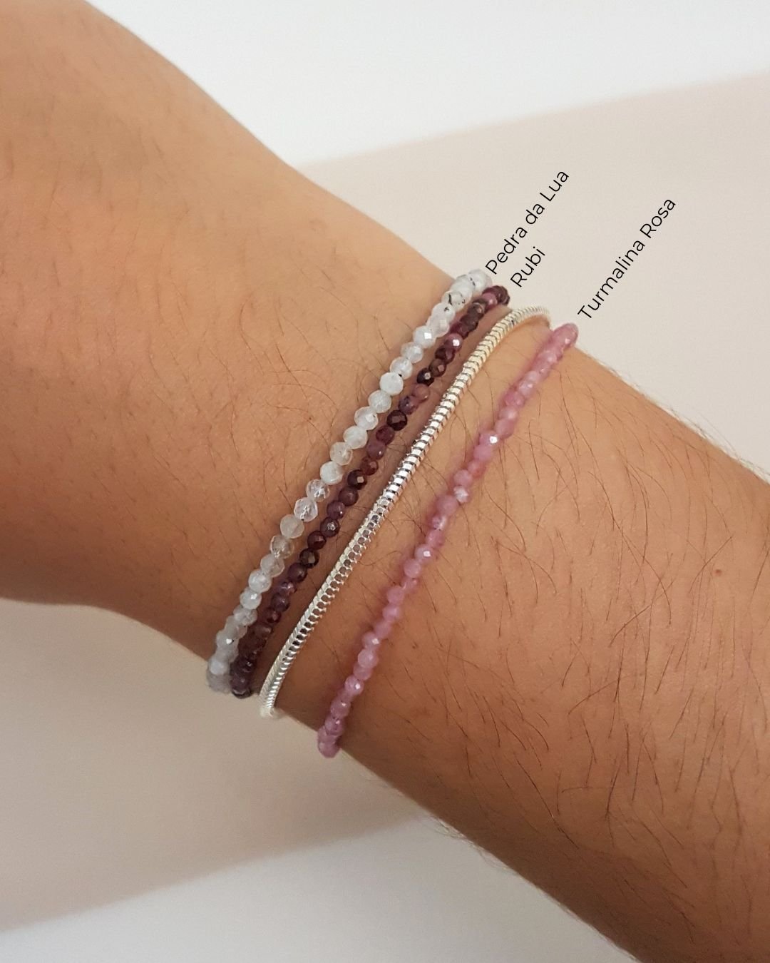 PULSEIRA TURMALINA ROSA PEDRAS NATURAIS LAPIDADAS 2MM PRATA 925
