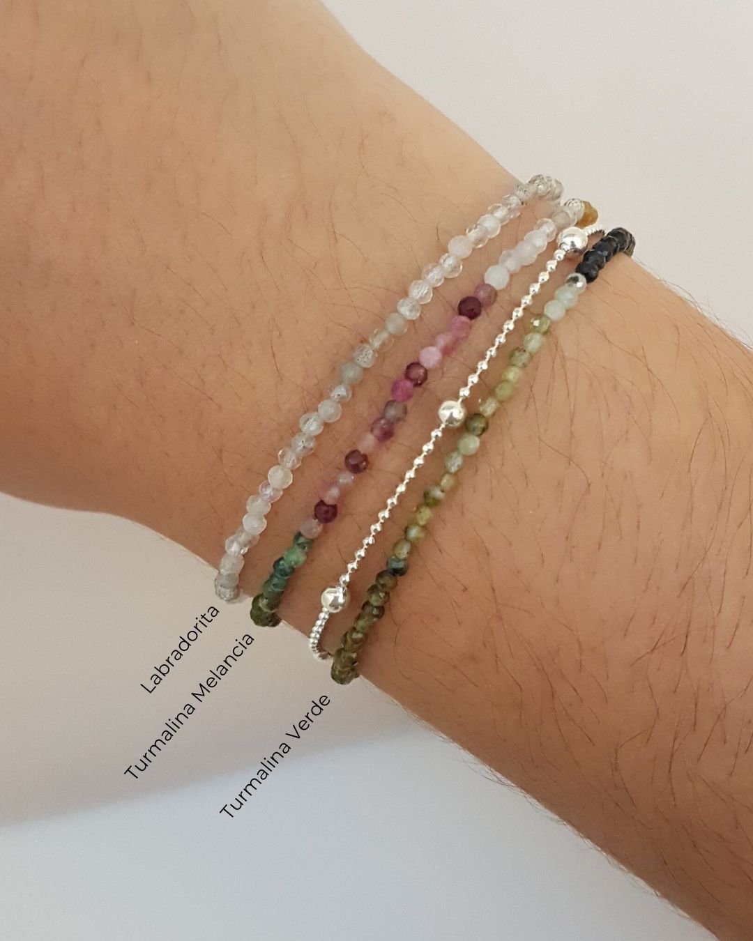 PULSEIRA TURMALINA VERDE PEDRAS NATURAIS LAPIDADAS 2MM PRATA 925