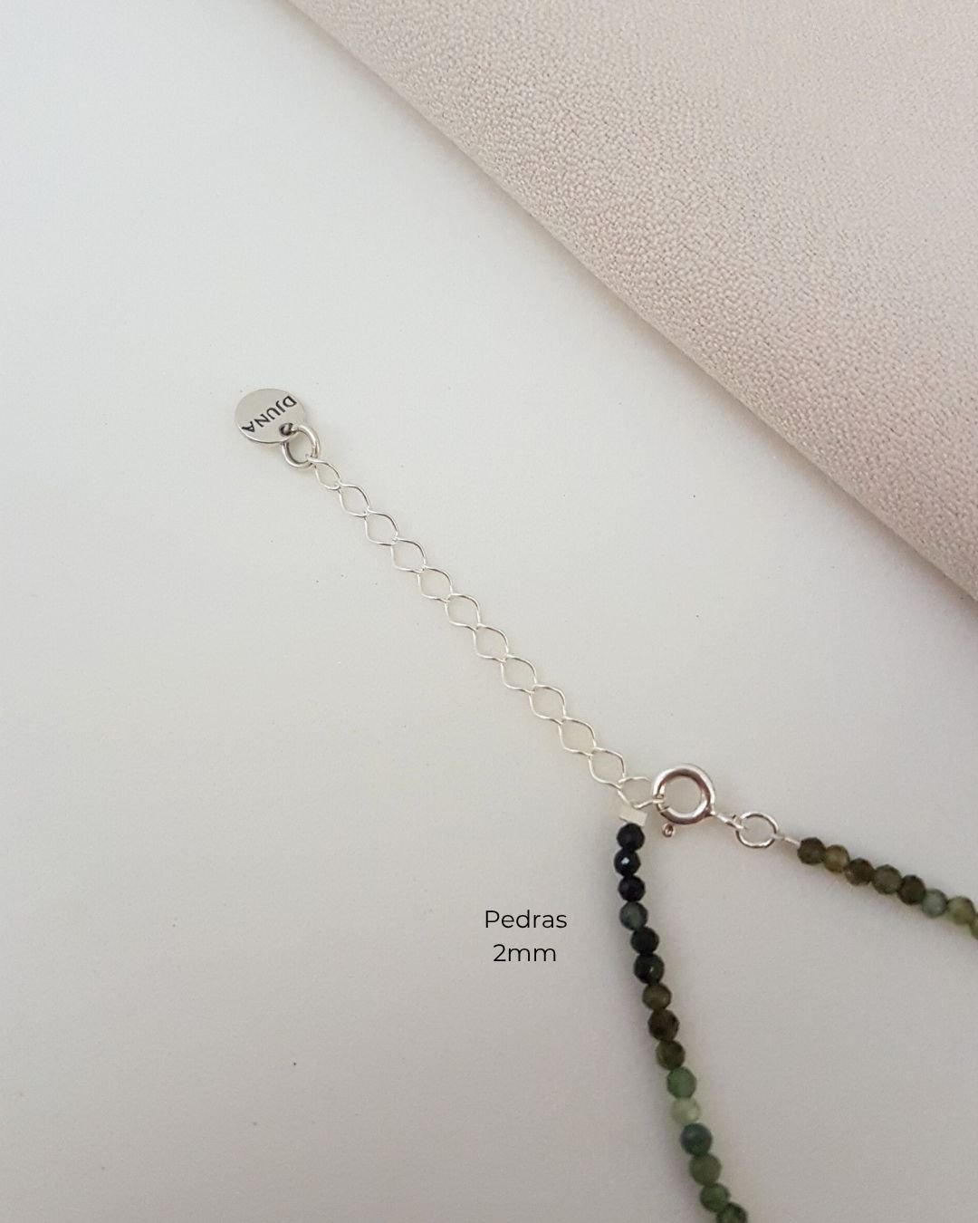 PULSEIRA TURMALINA VERDE PEDRAS NATURAIS LAPIDADAS 2MM PRATA 925